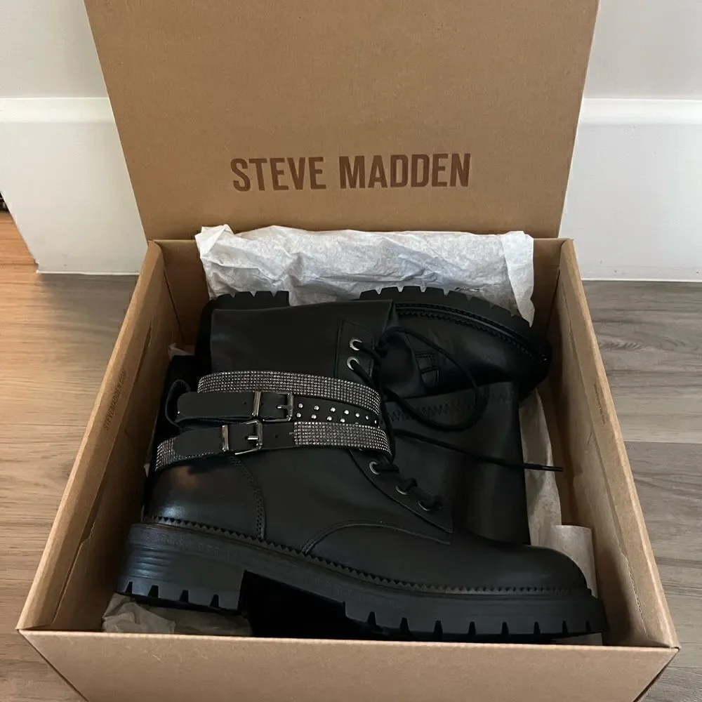 New in Box Steve Madden Over the knee Bronte boot with crystal buckles size 11